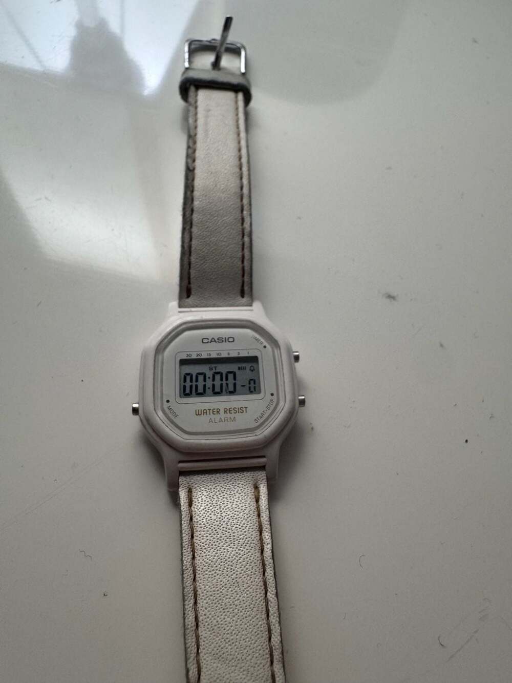 Casio LA-11W Digital Watch White Leather Strap